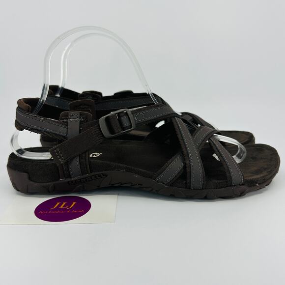Merrell Women's Terran Ari Lattice Bracken Brown Outdoor Sandals J98940 Size 9 - Picture 1 of 11